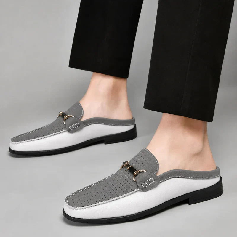 Men's Open-Back Leather Loafers – Cushioned Insole