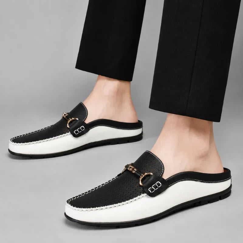 Men's Open-Back Leather Loafers – Cushioned Insole