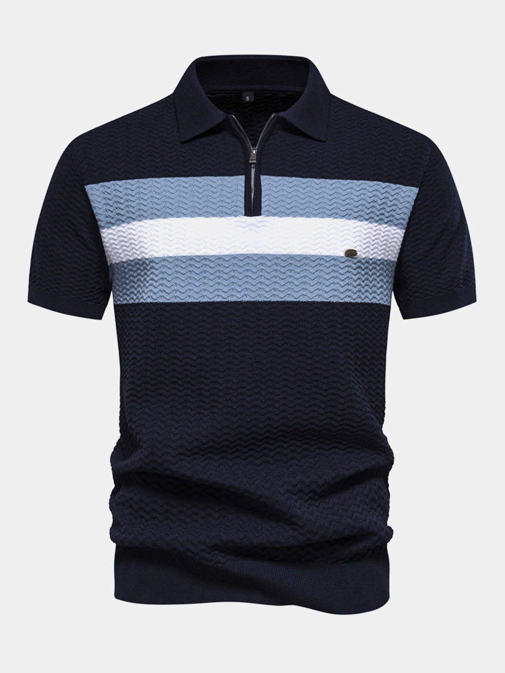 Men's Textured Zip Polo Shirt – Ribbed Jacquard Knit