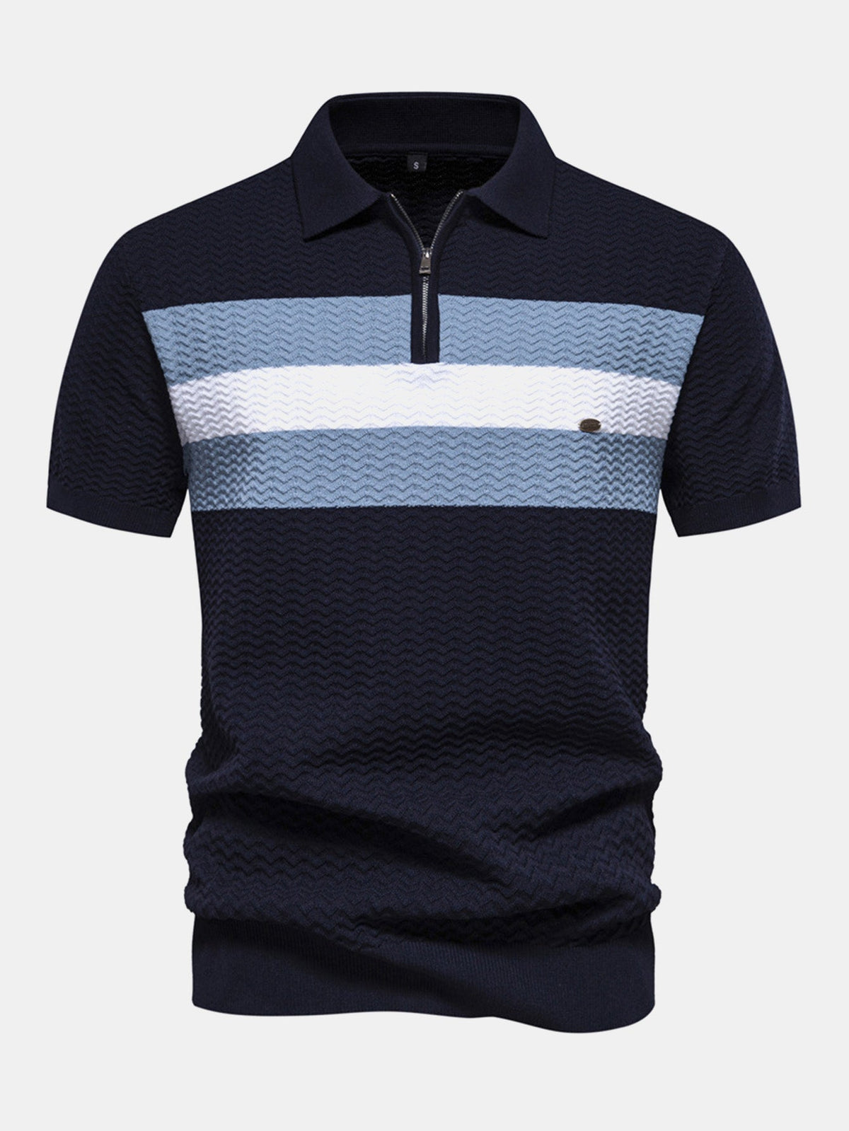 Men's Textured Zip Polo Shirt – Ribbed Jacquard Knit