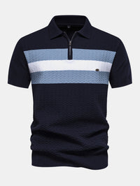 Men's Textured Zip Polo Shirt – Ribbed Jacquard Knit