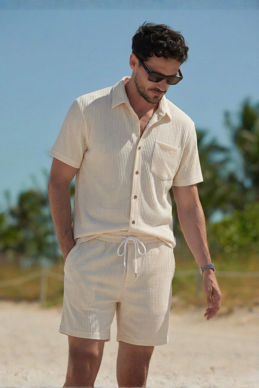 Men's Waffle-Knit Summer Set – Shirt & Shorts