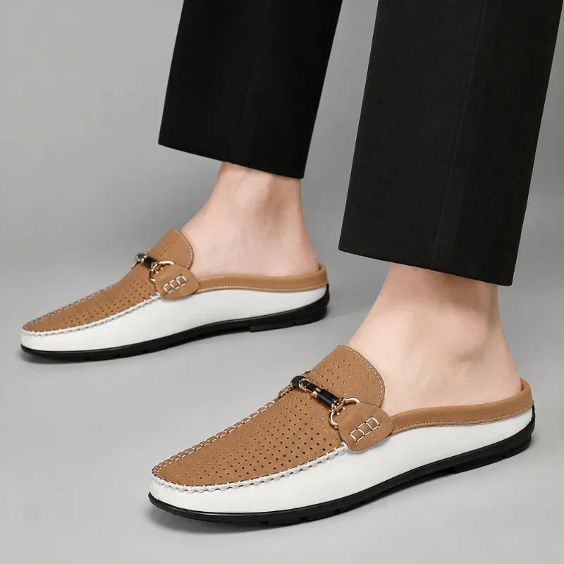 Men's Open-Back Leather Loafers – Cushioned Insole