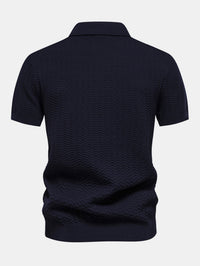 Men's Textured Zip Polo Shirt – Ribbed Jacquard Knit