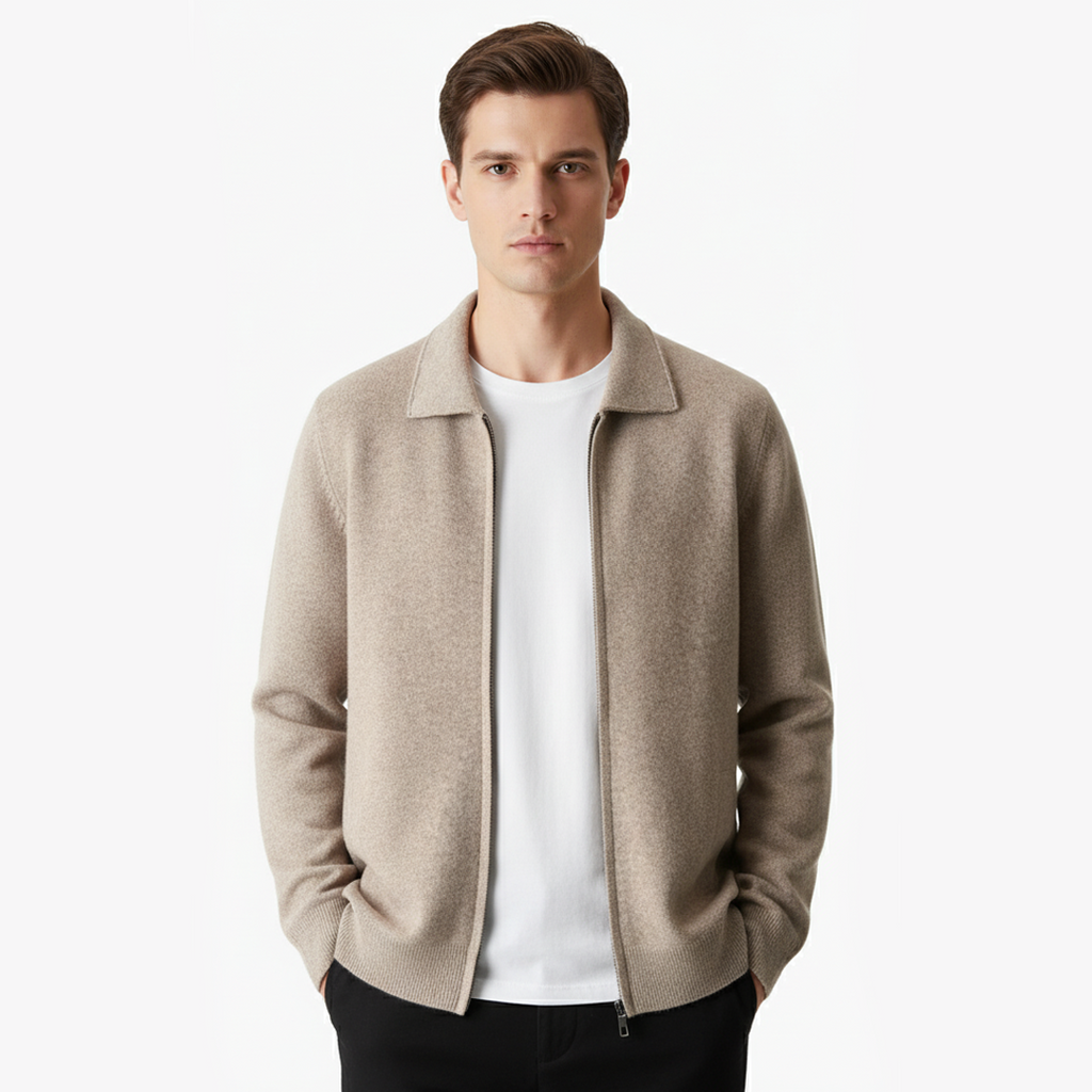 Men's Merino Wool Cardigan – Structured Collar