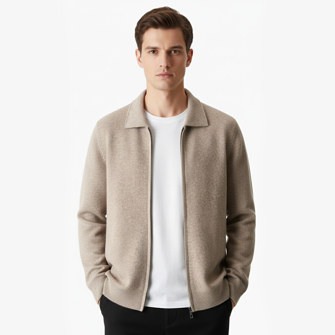 Men's Merino Wool Cardigan – Structured Collar