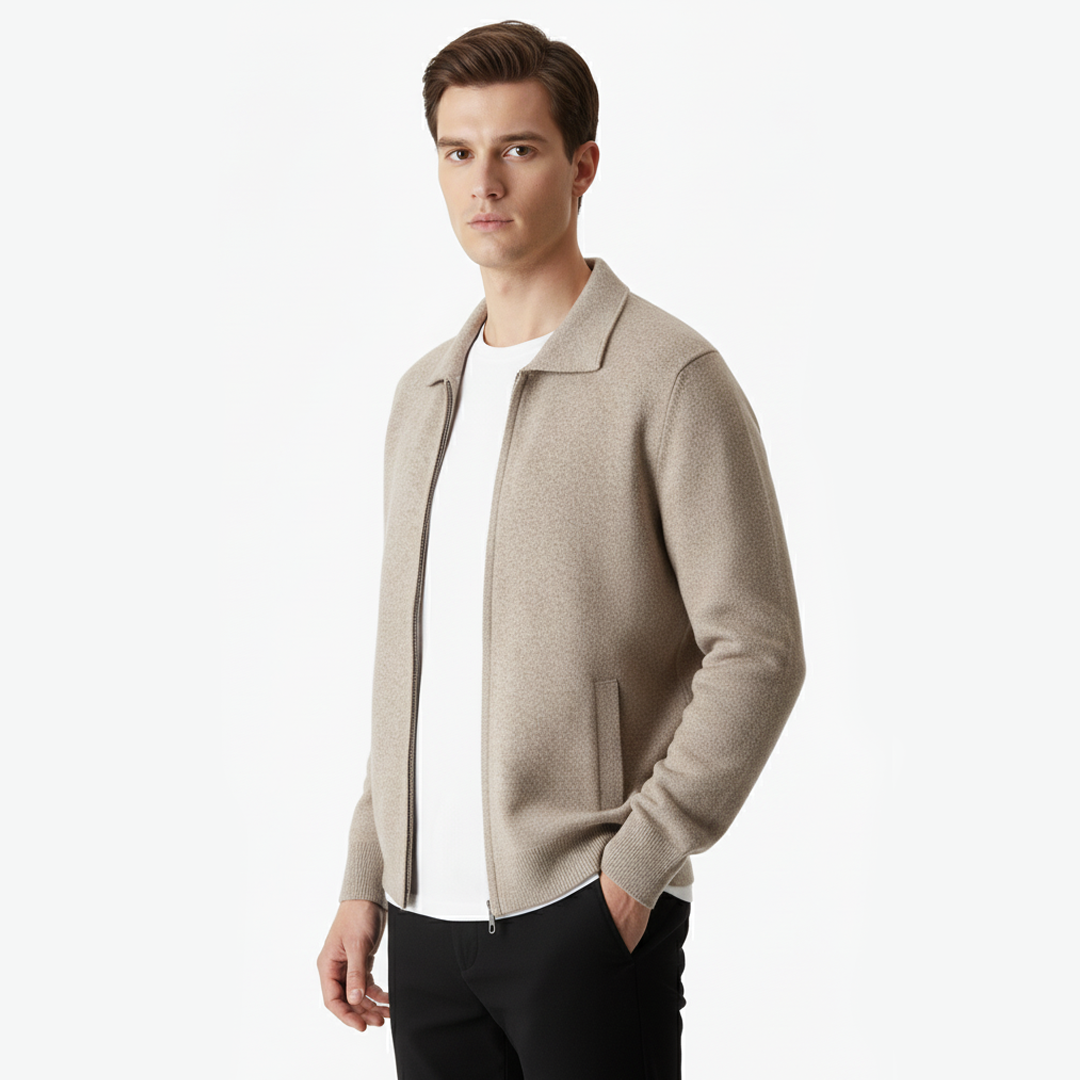 Men's Merino Wool Cardigan – Structured Collar