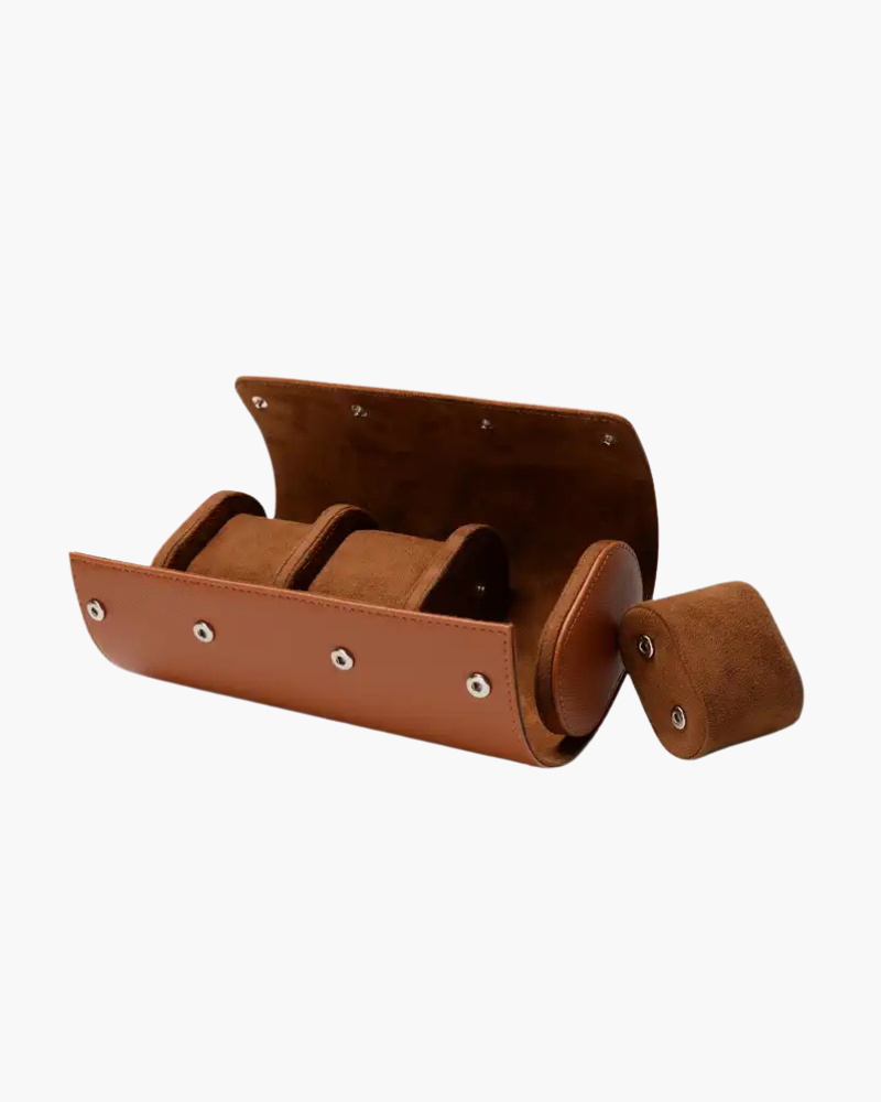 Leather Watch Roll Case – 3-Watch Capacity