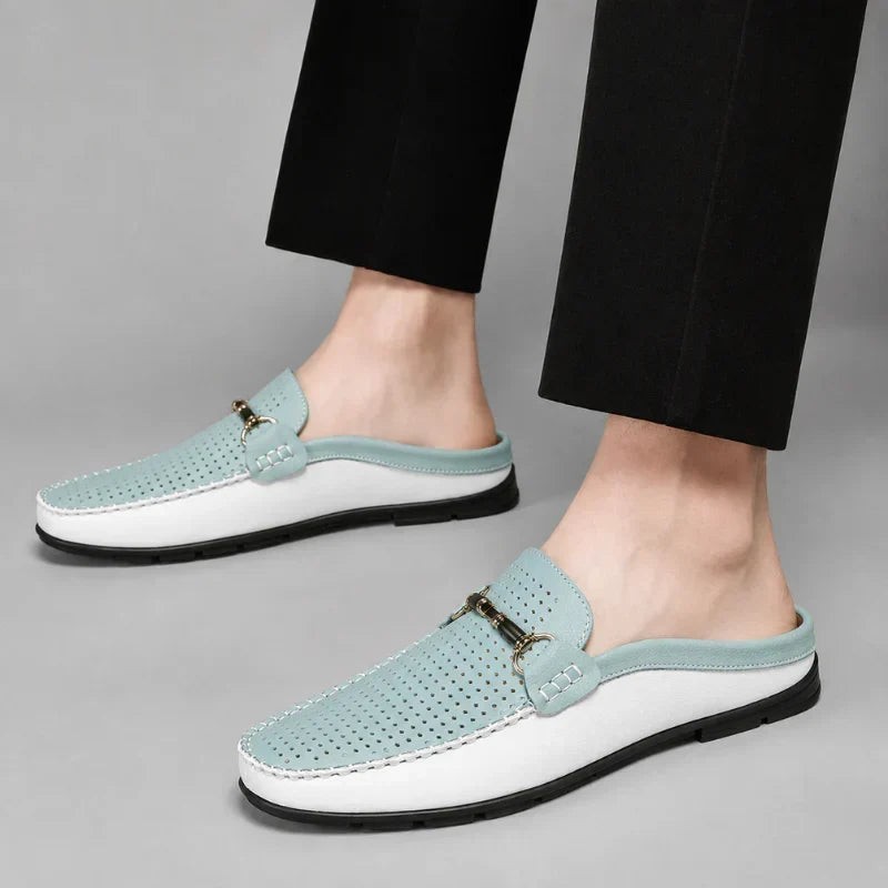 Men's Open-Back Leather Loafers – Cushioned Insole