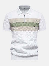 Men's Textured Zip Polo Shirt – Ribbed Jacquard Knit