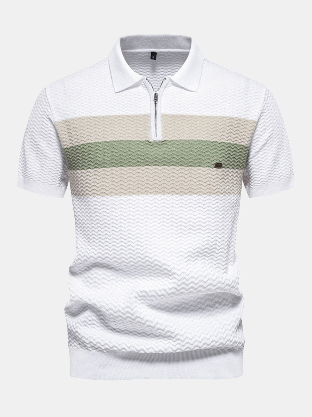 Men's Textured Zip Polo Shirt – Ribbed Jacquard Knit