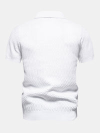 Men's Textured Zip Polo Shirt – Ribbed Jacquard Knit