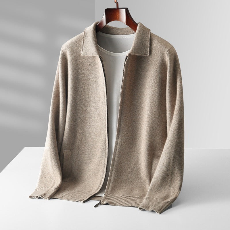 Men's Merino Wool Cardigan – Structured Collar