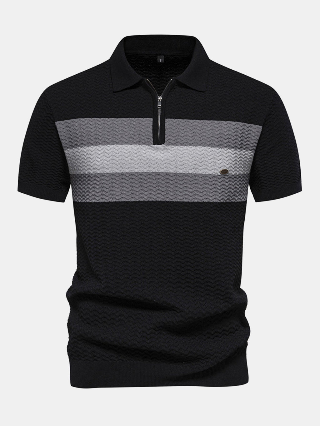 Men's Textured Zip Polo Shirt – Ribbed Jacquard Knit