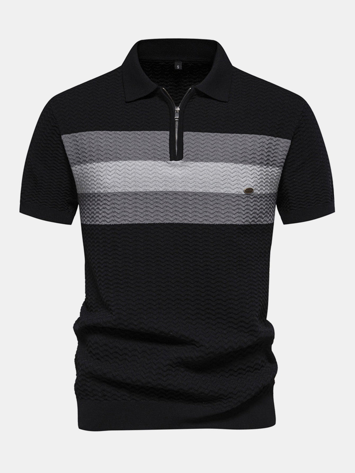 Men's Textured Zip Polo Shirt – Ribbed Jacquard Knit