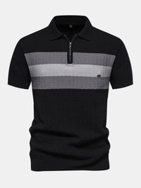 Men's Textured Zip Polo Shirt – Ribbed Jacquard Knit