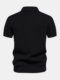 Men's Textured Zip Polo Shirt – Ribbed Jacquard Knit