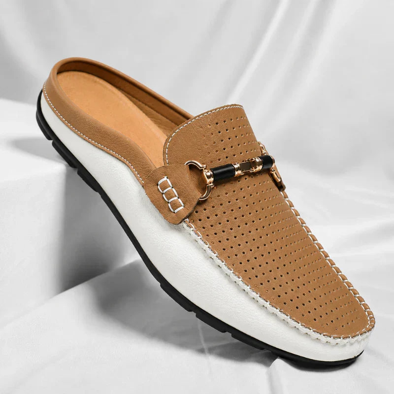 Men's Open-Back Leather Loafers – Cushioned Insole