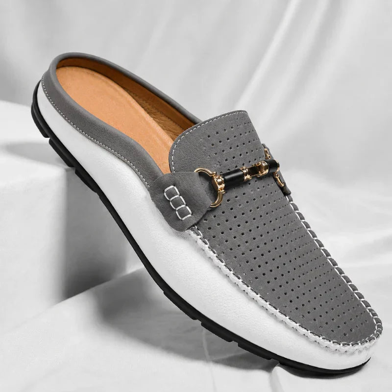 Men's Open-Back Leather Loafers – Cushioned Insole