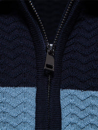 Men's Textured Zip Polo Shirt – Ribbed Jacquard Knit
