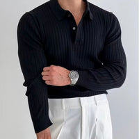 Men's Ribbed Long-Sleeve Polo Shirt – 100% Cotton