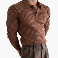 Men's Ribbed Long-Sleeve Polo Shirt – 100% Cotton