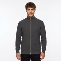 Men's Knitted Zip-Up Sweater – High-Neck Design