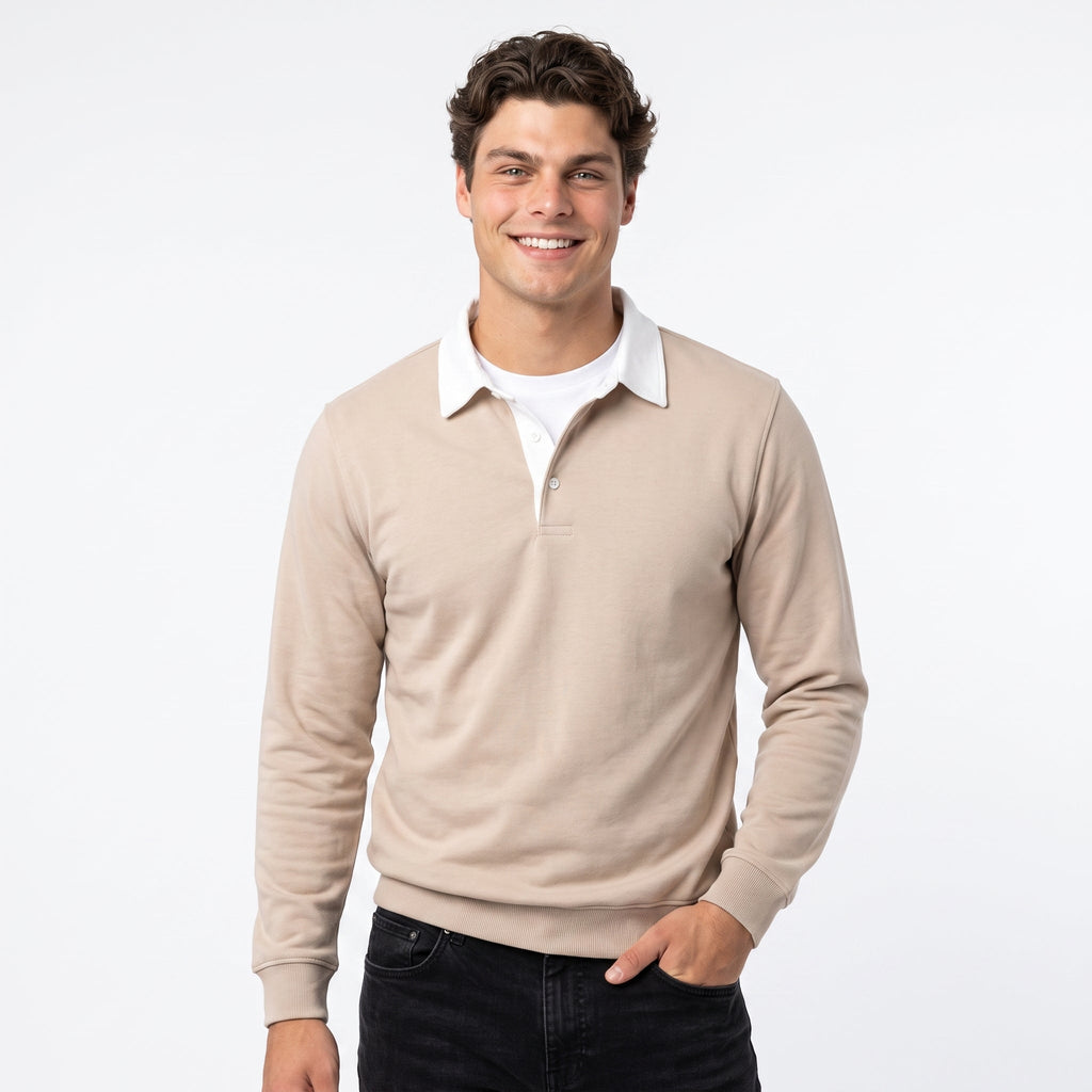 Men's Polo-Collar Sweatshirt – Cotton-Blend Knit