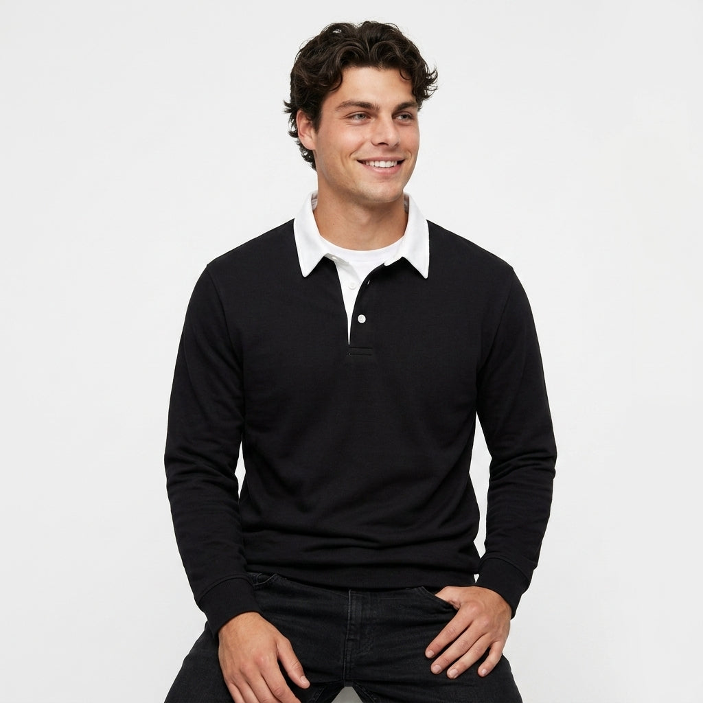 Men's Polo-Collar Sweatshirt – Cotton-Blend Knit