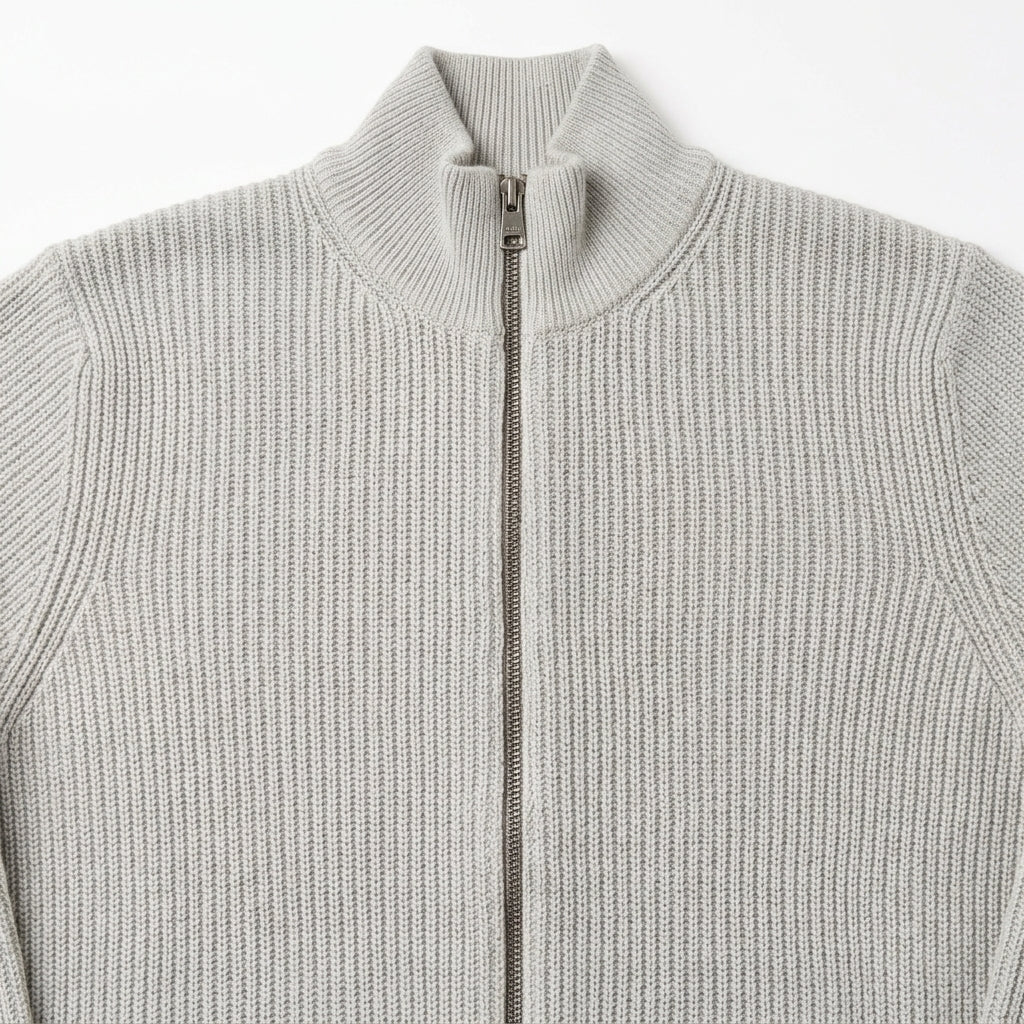 Men's Knitted Zip-Up Sweater – High-Neck Design