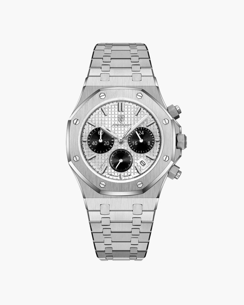 Men's Stainless Steel Chronograph Watch – Textured Dial