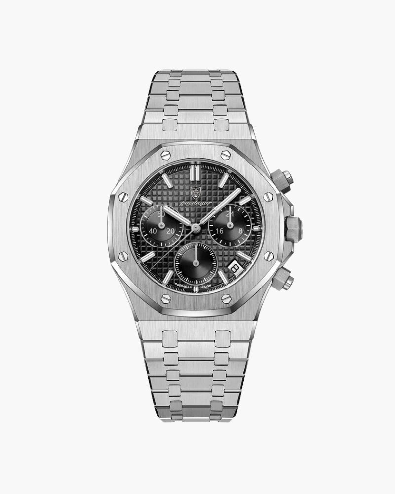 Men's Stainless Steel Chronograph Watch – Textured Dial