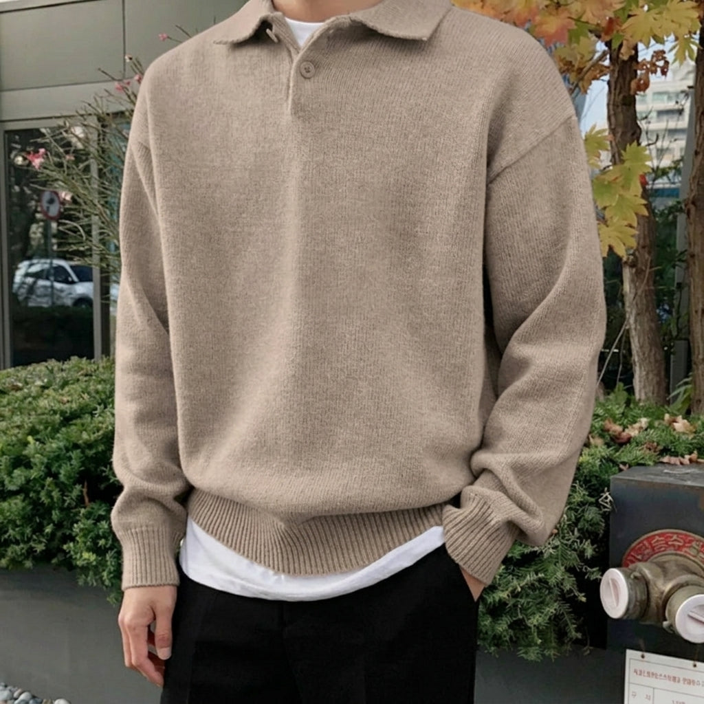 Men's Lapel-Collar Sweater – Relaxed Vintage Fit