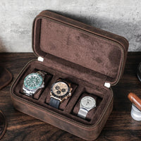 Genuine Leather Watch & Jewelry Case – 3-Watch Organizer