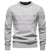 Men's Textured Cotton Sweater – Striped Knit Crew Neck