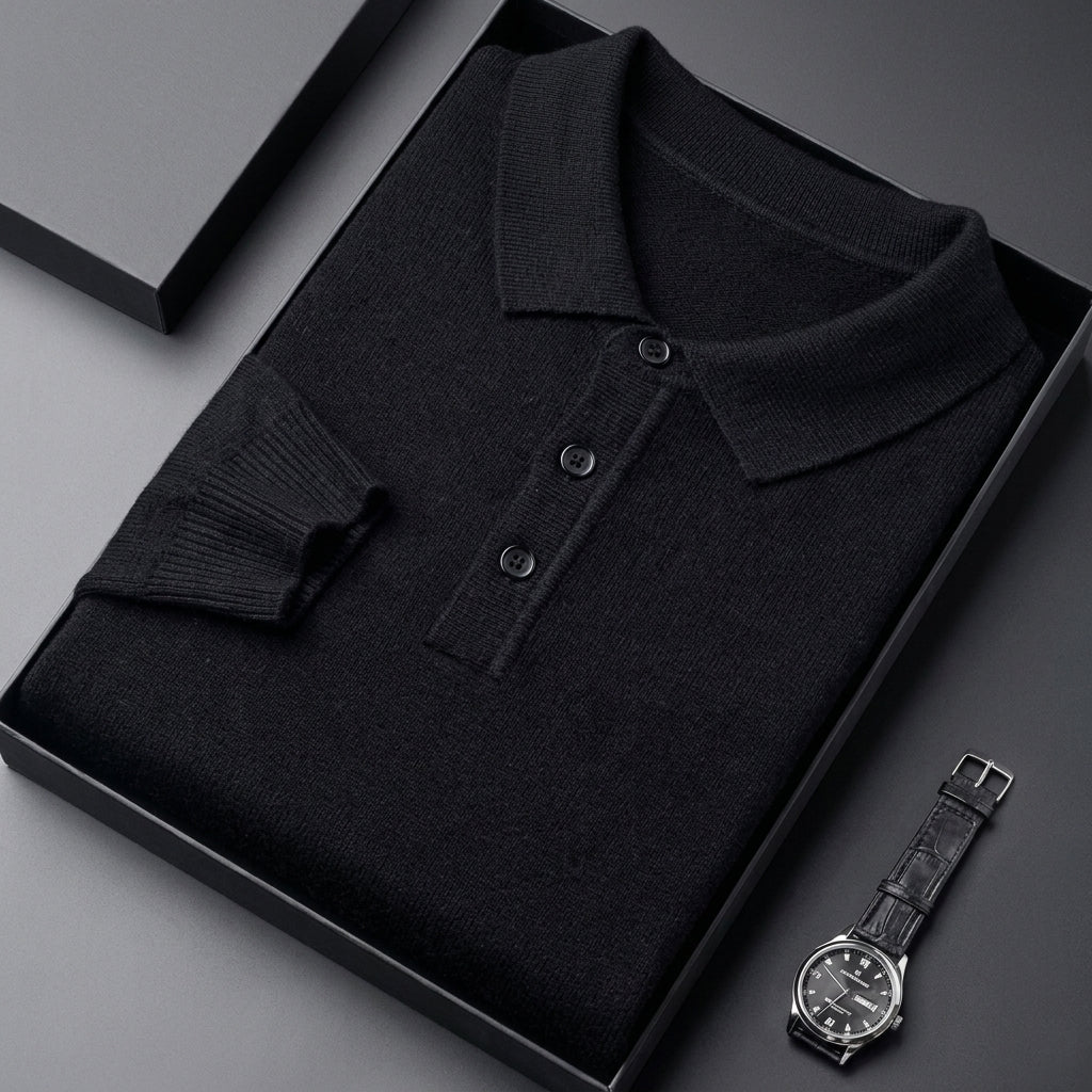 Men's Polo-Collar Wool Sweater – Three-Button Knit