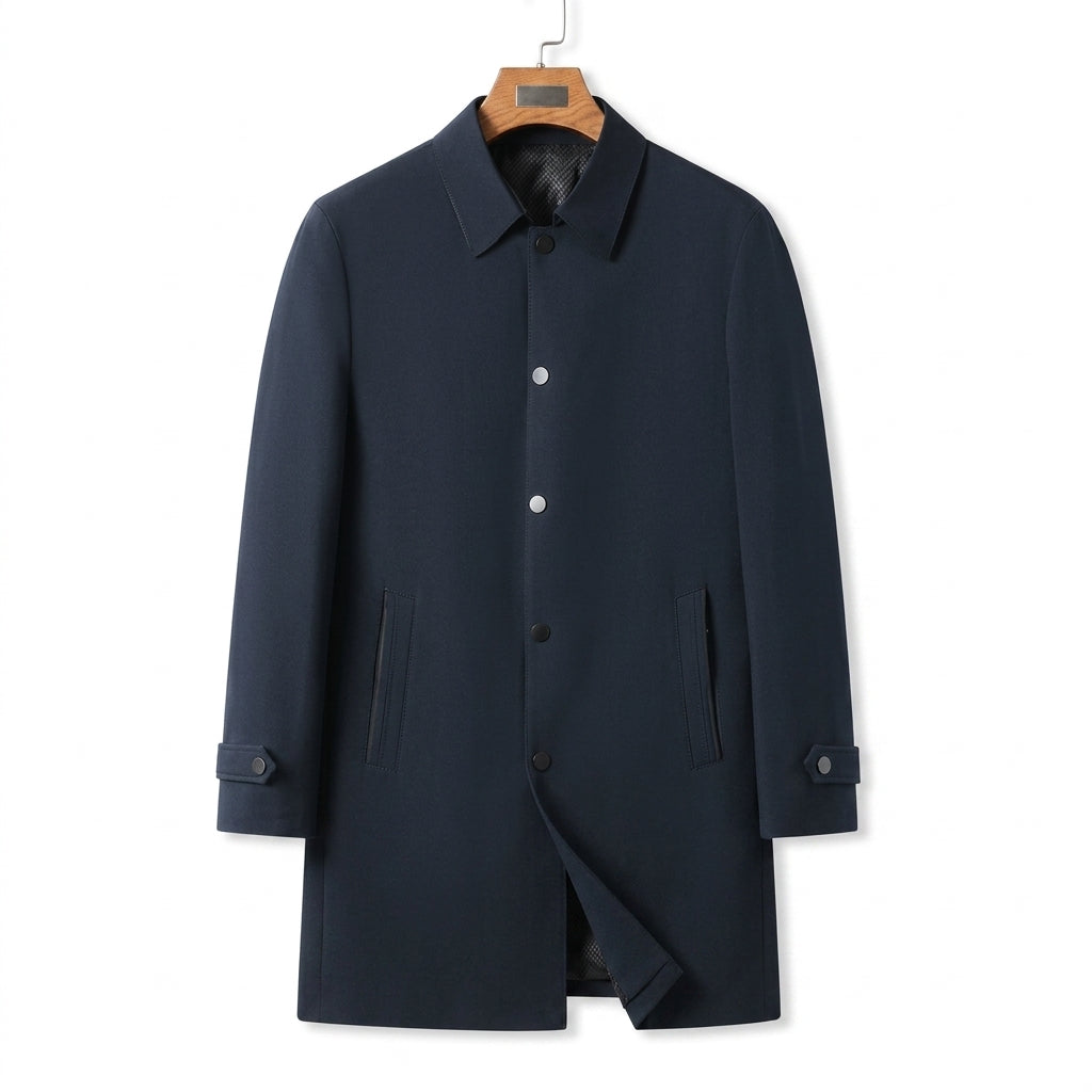 Men's Long Trench Coat – Windproof Single-Breasted Design