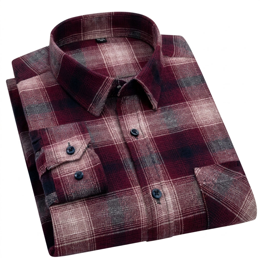 Men's 100% Cotton Plaid Shirt – Long Sleeve