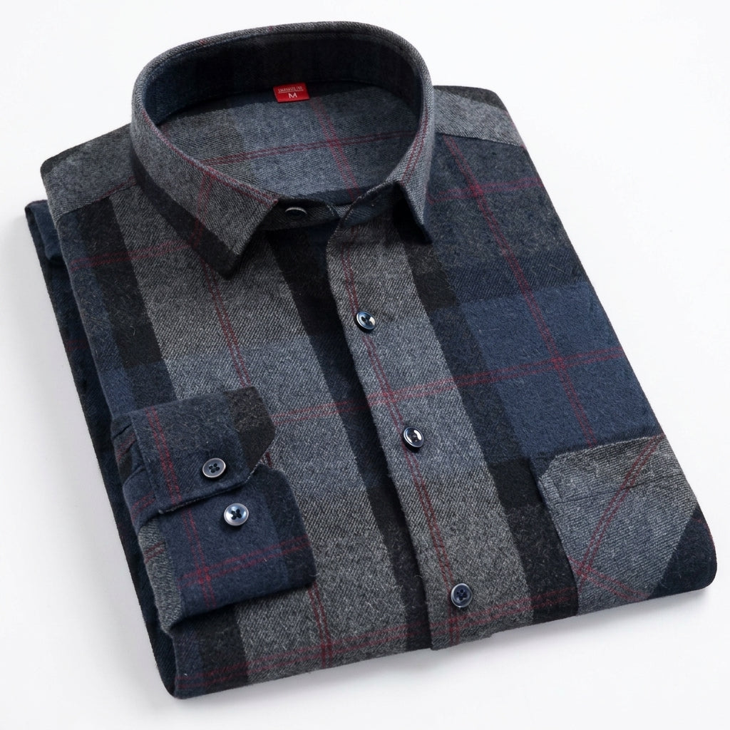 Men's 100% Cotton Plaid Shirt – Long Sleeve