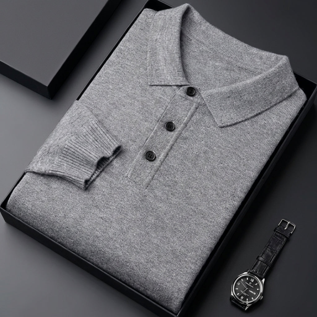 Men's Polo-Collar Wool Sweater – Three-Button Knit