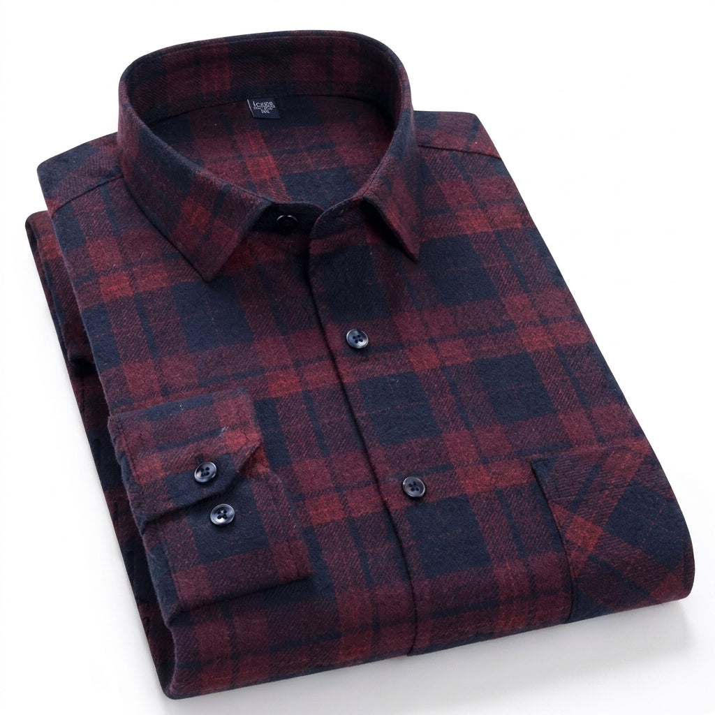 Men's 100% Cotton Plaid Shirt – Long Sleeve