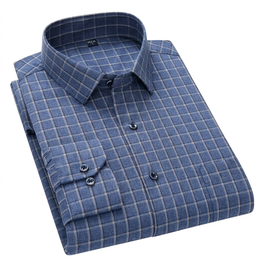 Men's 100% Cotton Plaid Shirt – Long Sleeve