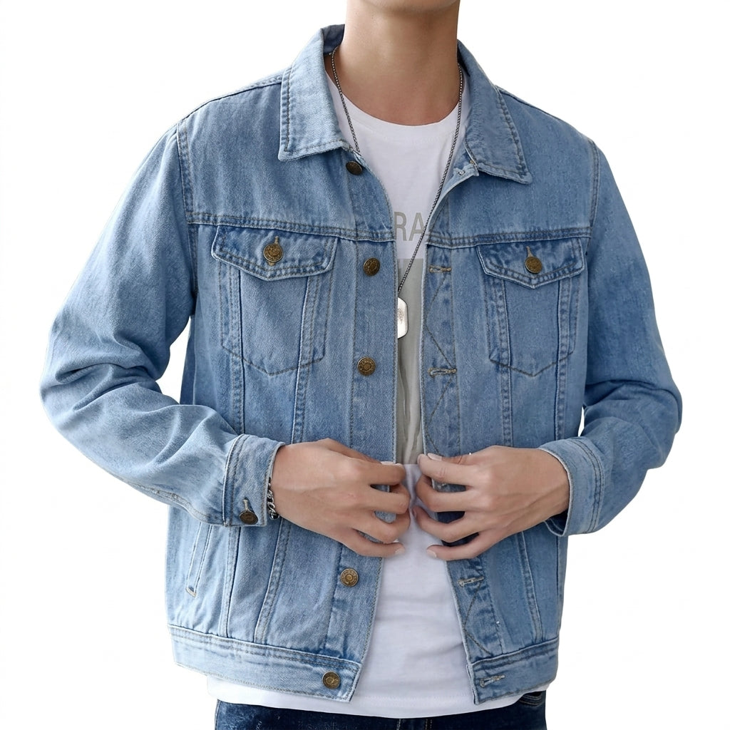 Men's Denim Jacket – Lapel Collar & Utility Pockets
