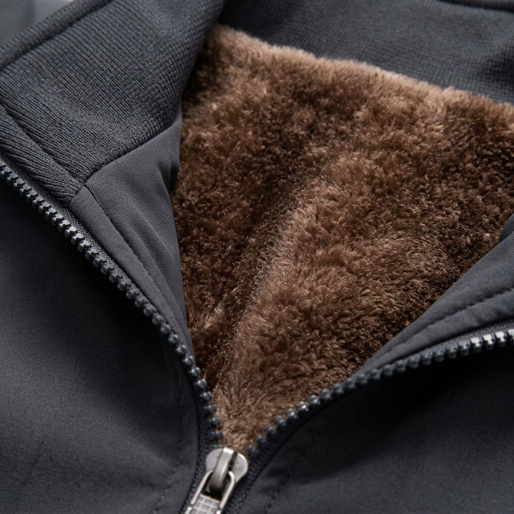 Men's Fleece-Lined Jacket – Stand Collar & Zip Front