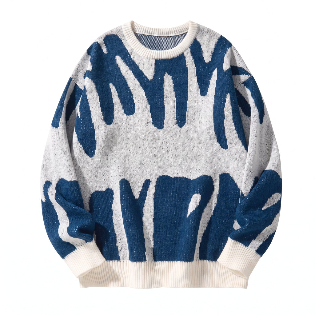 Men's Geometric Wool-Blend Sweater – Jacquard Crew Neck