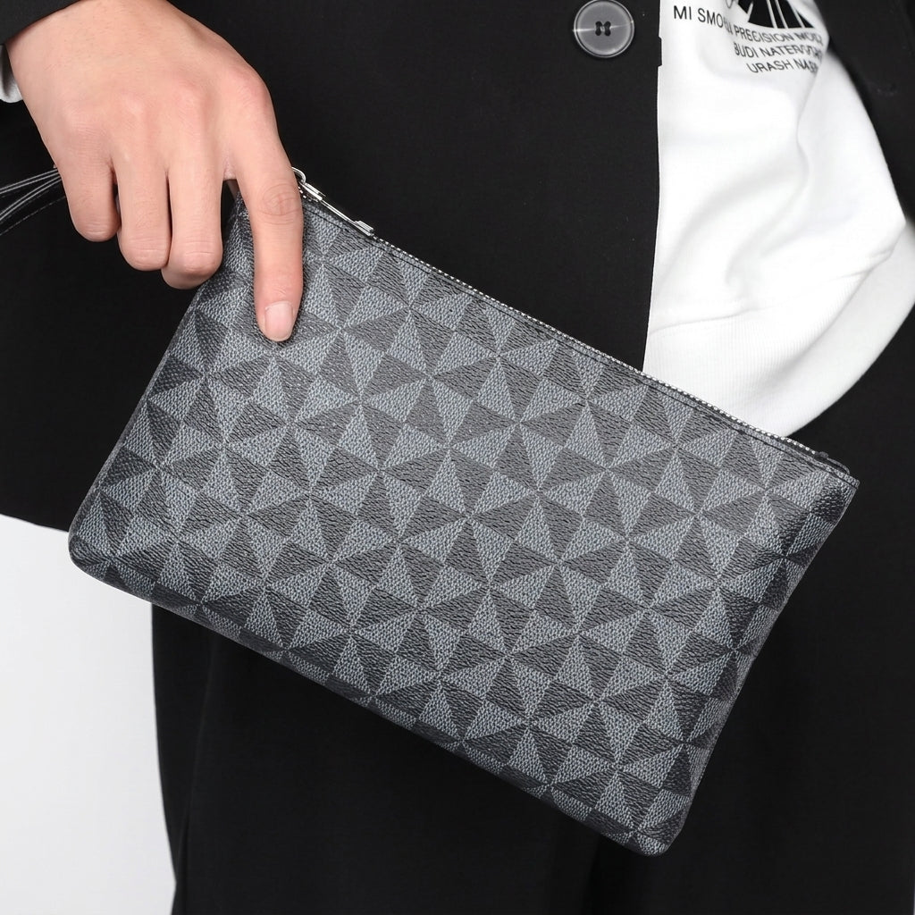 Men's Leather Handbag – Geometric Print