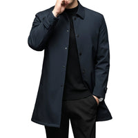 Men's Long Trench Coat – Windproof Single-Breasted Design