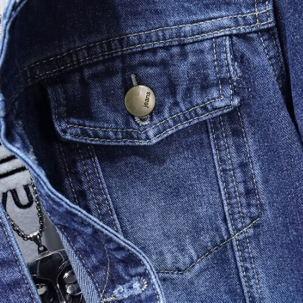 Men's Denim Jacket – Lapel Collar & Utility Pockets