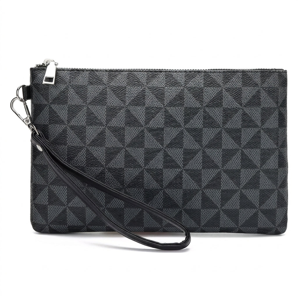 Men's Leather Handbag – Geometric Print