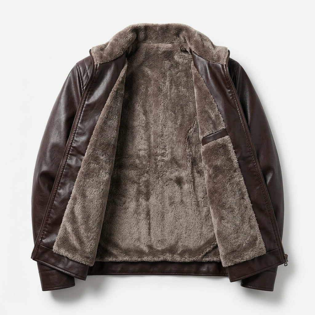 Men's PU Leather Biker Jacket – Fleece Lined